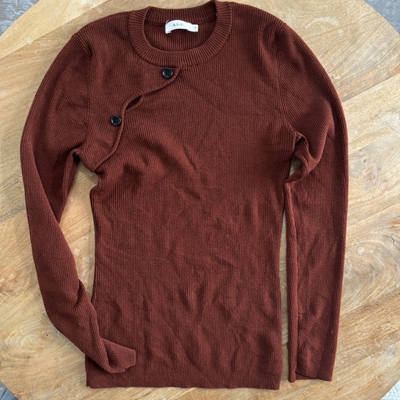 ALC Brown Ribbed Pulloverer Caplan Sweater Shirt Size M - Picture 9 of 9